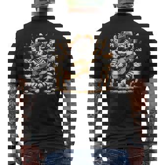 ギターを弾く猫 面白いロックミュージックギター猫 メンズTシャツ バックプリント - Kawaiitshirt