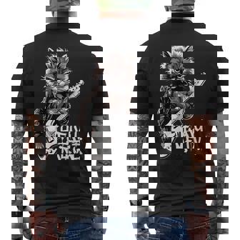 ギターを弾く猫 ヘヴィメタル ロックキャット おもしろギタリスト メンズTシャツ バックプリント - Kawaiitshirt