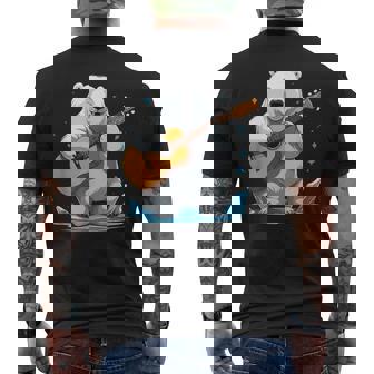 クマがアコースティックギターを弾くクマのギタリスト メンズTシャツ バックプリント - Kawaiitshirt