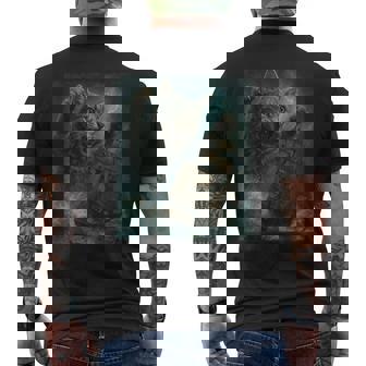 クラーケンの海の怪獣が海に潜る海賊船を襲う巨大猫 メンズTシャツ バックプリント - Kawaiitshirt