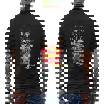 クールなフレンチブルドッグがフライドポテトを食べるグラフィッククールなデザイン。 メンズTシャツ バックプリント - Kawaiitshirt