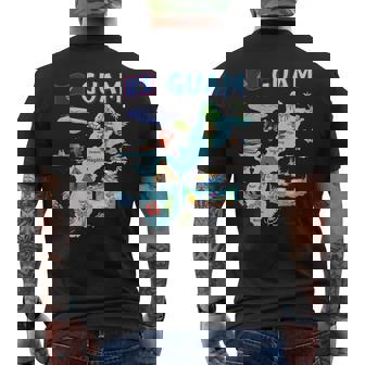 グアム、主要都市、旗、アメリカの観光名所地図 メンズTシャツ バックプリント - Kawaiitshirt