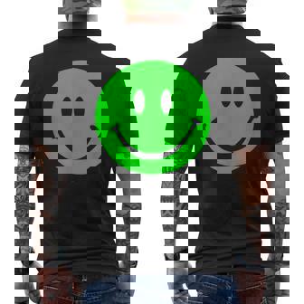 グリーン スマイリーフェイス レトロ グリーン ハッピーフェイス メンズTシャツ バックプリント - Kawaiitshirt