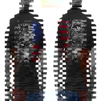 グレー 猫 ねこ バイク 星条旗 アメリカ メンズTシャツ バックプリント - Kawaiitshirt