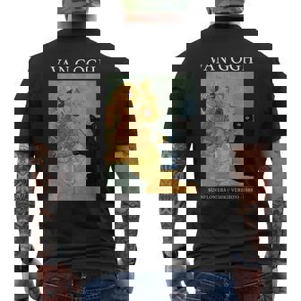 ゴッホ 黒猫 ひまわり おもしろ猫 メンズTシャツ バックプリント - Kawaiitshirt