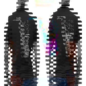 サクソフォン プレーヤー ジャズ 音符 サクソフォン カラフル サックス メンズTシャツ バックプリント - Kawaiitshirt