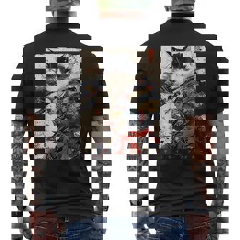 サムライ 猫戦士 浮世 墨絵 猫 サムライ メンズTシャツ バックプリント - Kawaiitshirt