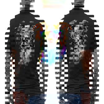 サングラスをかけたボーダーコリー 子犬 かわいいボーダーコリー メンズTシャツ バックプリント - Kawaiitshirt