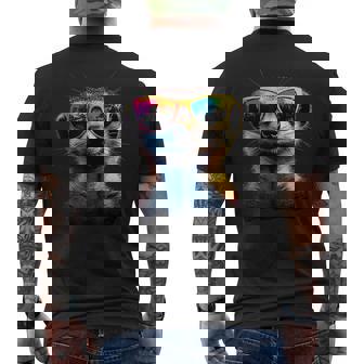 サングラスをかけたミーアキャット カラフルかわいいミーアキャット メンズTシャツ バックプリント - Kawaiitshirt