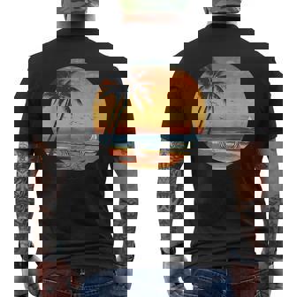 サンセット ビーチ ヤシの木 夏 バイブ レトロ トロピカル 夏 ビーチ メンズTシャツ バックプリント - Kawaiitshirt