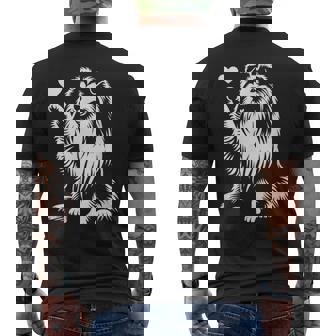 シェットランド・シープドッグ お座り犬 ハート シェルティ グラフィック デザイン メンズTシャツ バックプリント - Kawaiitshirt