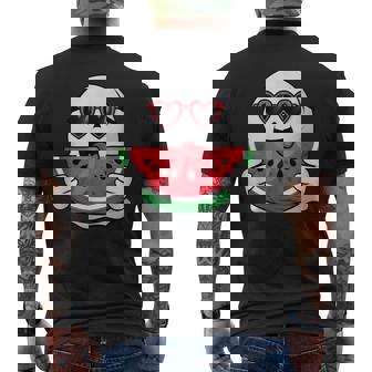 スイカを食べるかわいい幽霊 サマーウィーン ハロウィンコスチューム メンズTシャツ バックプリント - Kawaiitshirt