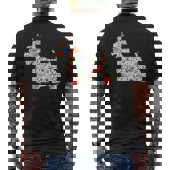 スコティッシュテリア水彩フラワーデザイン。 メンズTシャツ バックプリント - Kawaiitshirt