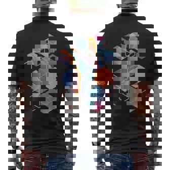 スタイリッシュ ティール オレンジ 六角形 モダン シェイプ マニア メンズTシャツ バックプリント - Kawaiitshirt