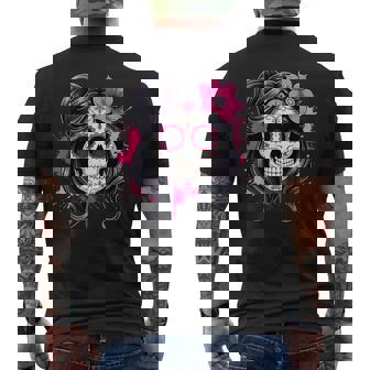 スタイリッシュなマゼンタ サクラ ムエルテ スカルデザイン Dia De Los Muertos メンズTシャツ バックプリント - Kawaiitshirt