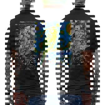 セキセイインコ オウム 鳥 星月夜 絵画 メンズTシャツ バックプリント - Kawaiitshirt