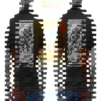 タコを食べる ラーメン 麺 和 漫画 アニメ 浮世絵 メンズTシャツ バックプリント - Kawaiitshirt