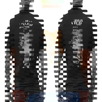 チワワ 犬の筋肉トレーニング ダンベル付き フィットネスジム メンズTシャツ バックプリント - Kawaiitshirt