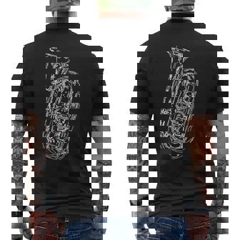 テューバ奏者のためのチューバ楽器スケッチ メンズTシャツ バックプリント - Kawaiitshirt