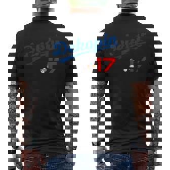 デコピン 大谷 Dekopin 愛犬 Decoy 二刀流 Decopin 野球 ユニホーム風 犬 かわいい メンズTシャツ バックプリント - Kawaiitshirt