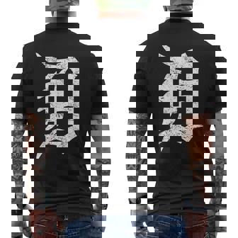 デトロイトグラフィック D ディストレスト グランジ モーターシティ メンズTシャツ バックプリント - Kawaiitshirt