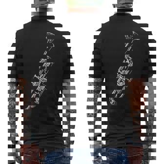 トランペット奏者のためのレトロなトランペットスケッチ メンズTシャツ バックプリント - Kawaiitshirt