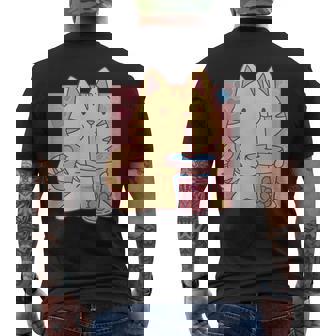 トラ猫とボバ茶のかわいいかわいい猫のグラフィック メンズTシャツ バックプリント - Kawaiitshirt