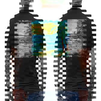 トロピカルビーチ 太陽 オーシャン ヤシの木 ゴッホスタイル アートデザイン メンズTシャツ バックプリント - Kawaiitshirt