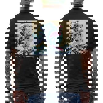 トロピカルピンク フラミンゴ グレートビッグウェーブサーファー オーシャンビーチ メンズTシャツ バックプリント - Kawaiitshirt