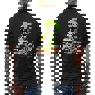 トーストに目玉焼きを食べるエイリアン メンズTシャツ バックプリント - Kawaiitshirt