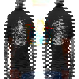 ドラマーの猫猫とドラム メンズTシャツ バックプリント - Kawaiitshirt