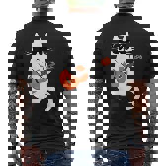 ネコとギター 猫とサングラス ネコ好き 猫飼い アコースティックギター エレキギター 音楽家 バンド ネコ 猫 メンズTシャツ バックプリント - Kawaiitshirt