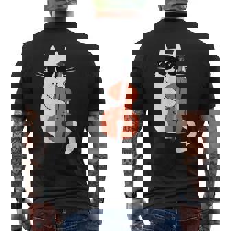 ネコとコントラバス 猫とサングラス ネコ好き 猫飼い コントラバス ウッドベース ダブルベース ジャズ音楽 ネコ 猫 メンズTシャツ バックプリント - Kawaiitshirt