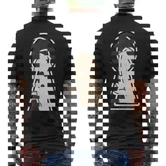 ハニワ くん 埴輪『古墳の 窓から』【ゆるフレンズ】歴史土器 キャラクター かわいい イラスト 面白い メンズTシャツ バックプリント - Kawaiitshirt