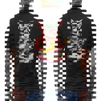 ハワイアンシャツを着たブタ、ウクレレ遊び。 メンズTシャツ バックプリント - Kawaiitshirt
