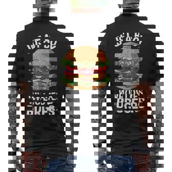 ハンバーガーが大好きな少年 おもしろハンバーガー好き メンズTシャツ バックプリント - Kawaiitshirt