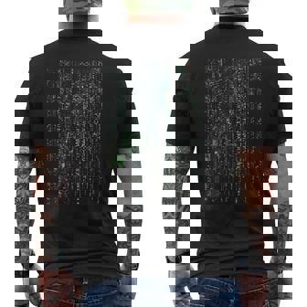 バイナリコードマトリックスグリッチ効果デジタルパターン メンズTシャツ バックプリント - Kawaiitshirt