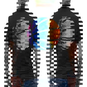 バスケットボールのシルエットカラフルな水彩画 メンズTシャツ バックプリント - Kawaiitshirt