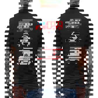 パトカー 消防車 救急車 ファーストレスポンダーデザイン メンズTシャツ バックプリント - Kawaiitshirt