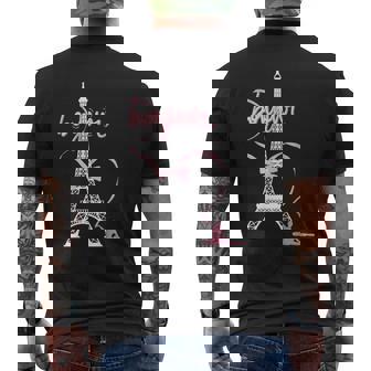 パリフランス エッフェル塔 ボンジュール 体操リボンとリボン メンズTシャツ バックプリント - Kawaiitshirt