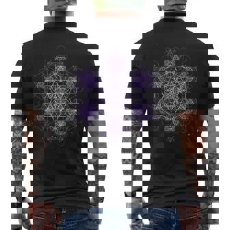 パープル フラクタル メタトロンキューブ 神聖な幾何学 スピリチュアル メンズTシャツ バックプリント - Kawaiitshirt