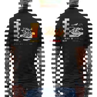 ビールとぎょうざとねこ ビール 餃子 猫 メンズTシャツ バックプリント - Kawaiitshirt