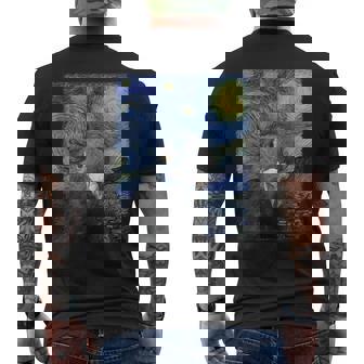 ファン・ゴッホの星月夜鳩のミームペインティング メンズTシャツ バックプリント - Kawaiitshirt