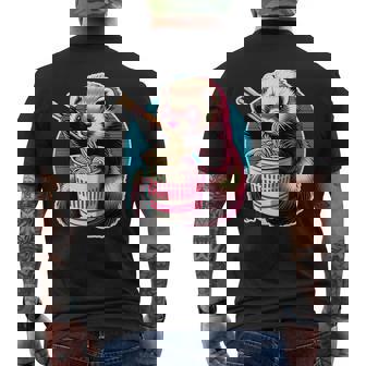 フェレットの飼い主かわいいカワイイアニメフェレットがラーメン丼 T シャツを食べる メンズTシャツ バックプリント - Kawaiitshirt