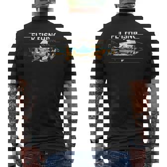 フライフィッシング モンタナ レトロ 風景 トラウト シルエット メンズTシャツ バックプリント - Kawaiitshirt