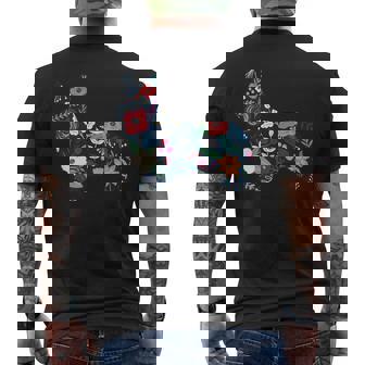 フローラルコーギーシルエット コーギー犬愛好家 メンズTシャツ バックプリント - Kawaiitshirt