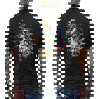 フローラル・ポップ・アート カラフルなパピヨン メンズTシャツ バックプリント - Kawaiitshirt