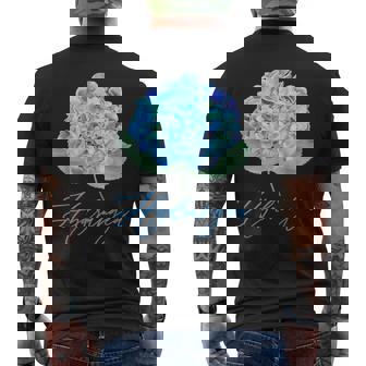 ブルーパープルアジサイフラワーレトロガーデナーアート メンズTシャツ バックプリント - Kawaiitshirt