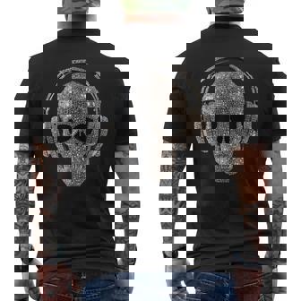 ヘッドフォン付きキラキラドクロ Dj音楽愛好家 メンズTシャツ バックプリント - Kawaiitshirt