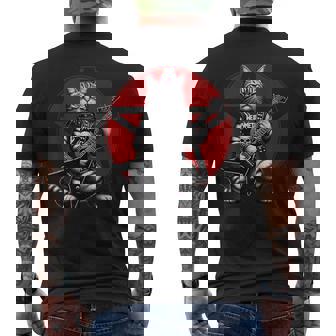 ヘヴィメタル猫とデスメタルミュージック メタルヘッド ロックギター メンズTシャツ バックプリント - Kawaiitshirt